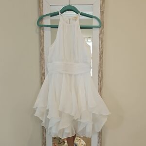Lena Sheen White Layered Halter Mini Dress
